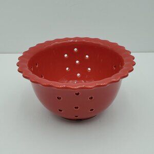 Chantal Red Ceramic Colander Small Scalloped Berry Strainer Fruit Drainer